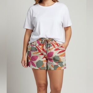 Yesta Comfort Fit Shorts Size 20W Fuchsia Floral Elastic Waist Tie New With Tags